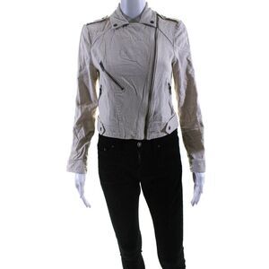 Greylin Anthropologie Womens Long Sleeve Full Zip Crop Biker Jacket Tan Size S